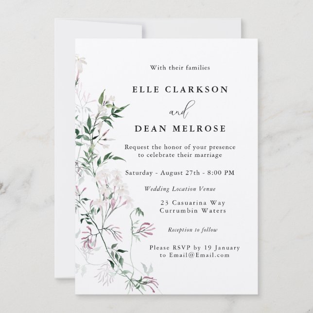 Invitación a la boda floral Jazmín moderna (Anverso)
