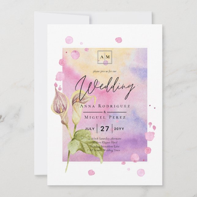 Invitación a la boda floral LeahG Pink Calla Lily (Anverso)