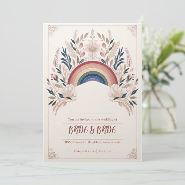 Invitación a la boda floral LGBT (Anverso de pie)