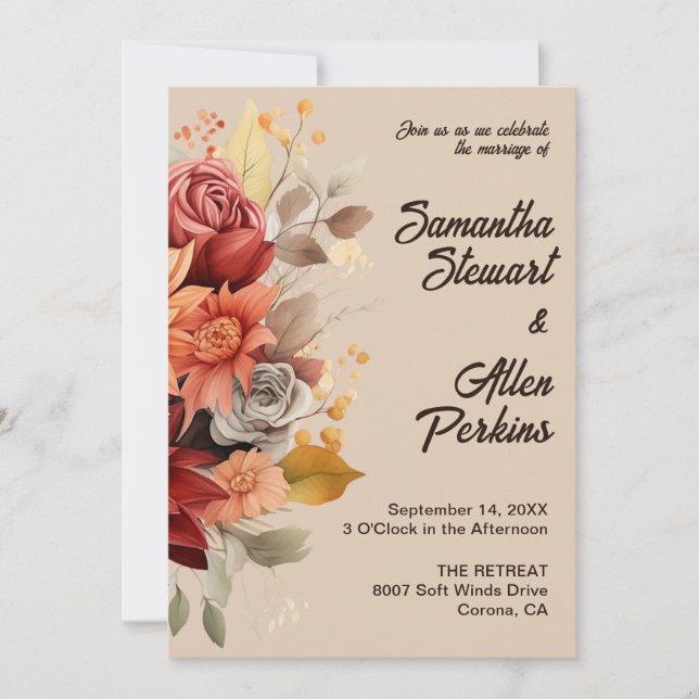 Invitación a la boda floral ligera de terracota ot (Anverso)