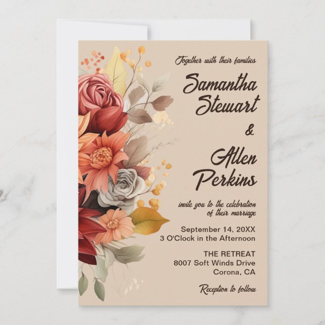 Invitación a la boda floral ligera de terracota ot (Anverso)