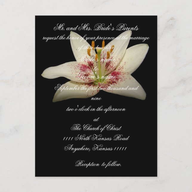 Invitación a la boda floral lirio blanco (Anverso)
