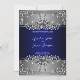 Invitación a la boda floral lujosa de plata tallad