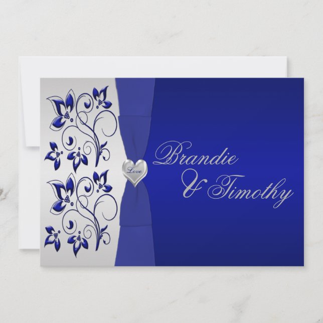Invitación a la boda floral marina y plateada (Anverso)