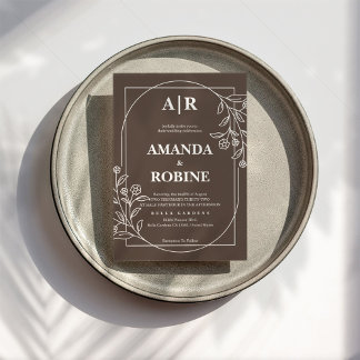 Invitación a la boda floral marrón moderna