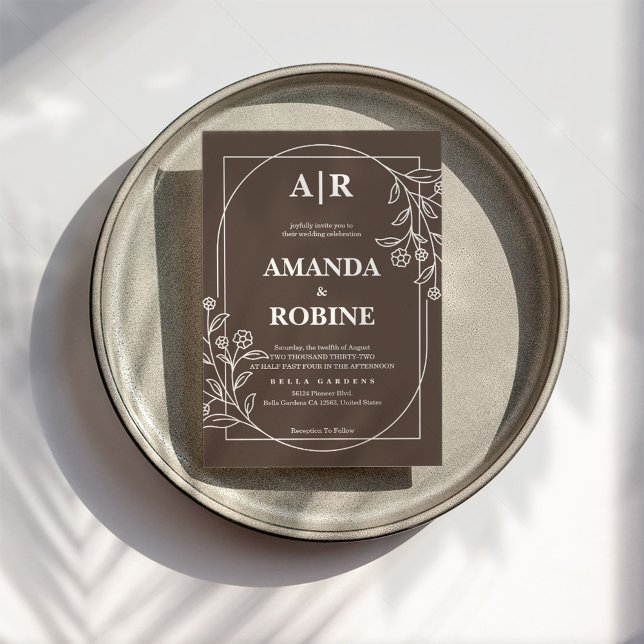 Invitación a la boda floral marrón moderna (Subido por el creador)