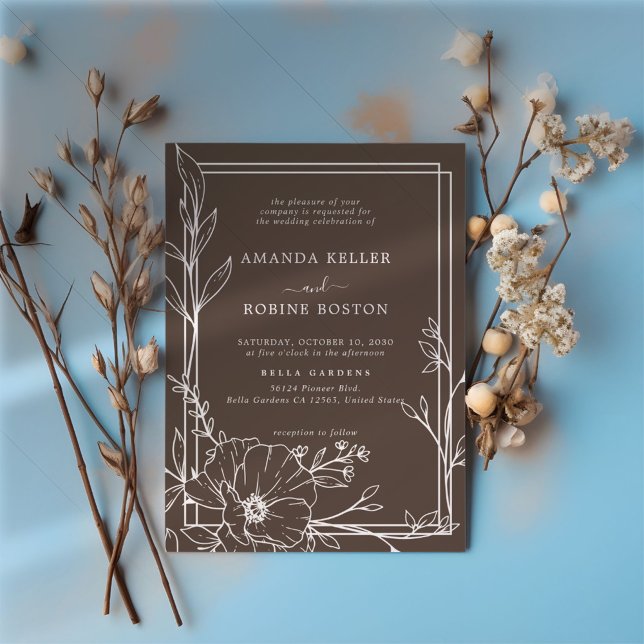Invitación a la boda floral marrón moderna (Subido por el creador)