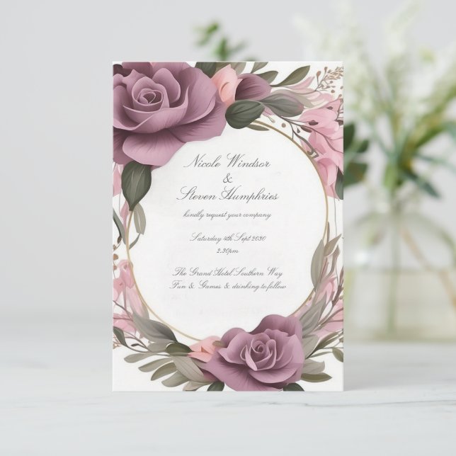 Invitación a la Boda Floral Mauve (Anverso de pie)