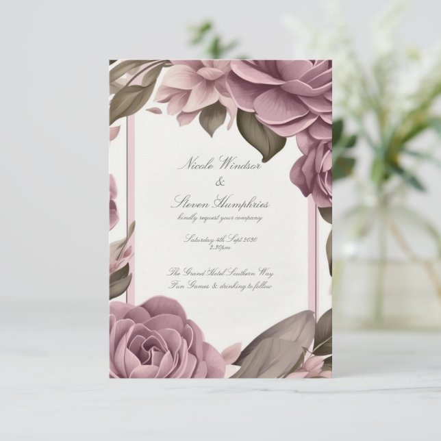 Invitación a la Boda Floral Mauve (Anverso de pie)