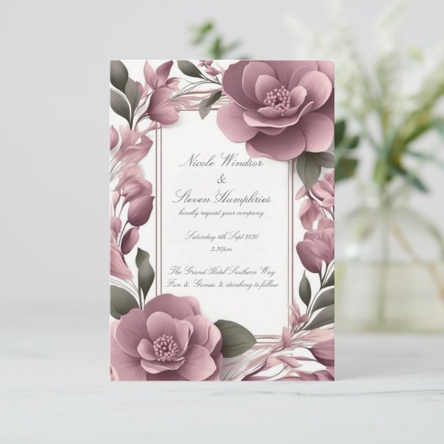 Invitación a la Boda Floral Mauve (Anverso de pie)