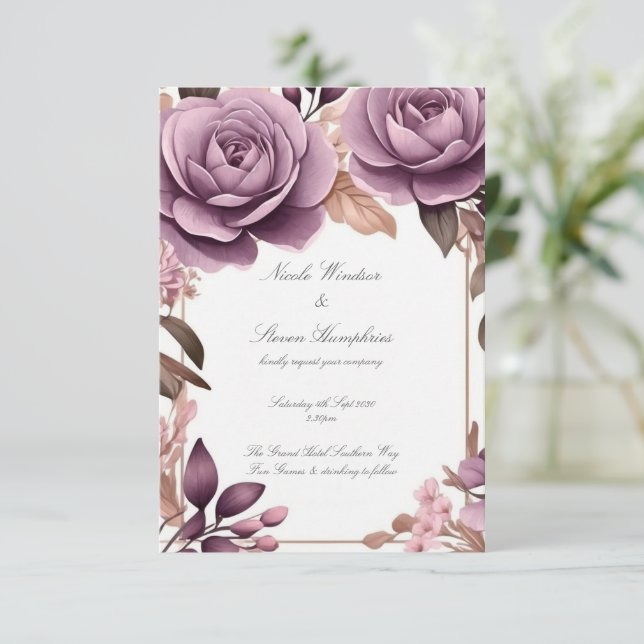 Invitación a la Boda Floral Mauve (Anverso de pie)
