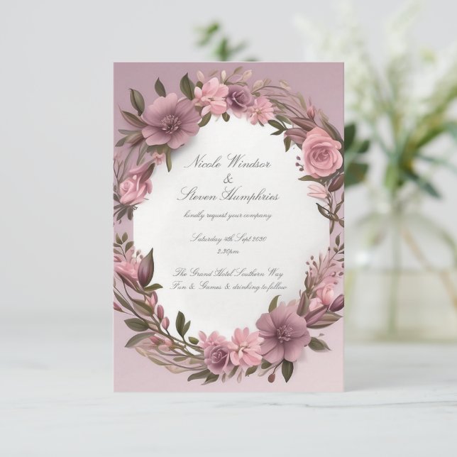 Invitación a la Boda Floral Mauve (Anverso de pie)