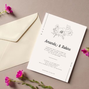 Invitación a la boda floral minimalista de mano