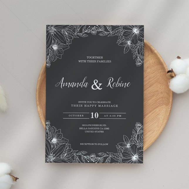 Invitación a la boda floral minimalista en blanco  (Subido por el creador)