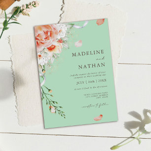 Invitación a la Boda Floral Mint Green & Peach