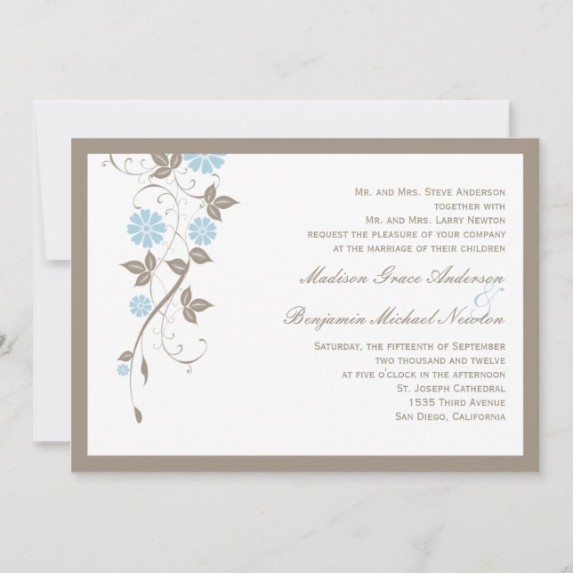 Invitación a la boda floral moderna - Aqua Blue (Anverso)
