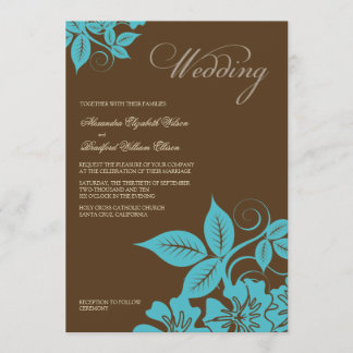 Invitación a la boda floral moderna Aqua/Brown