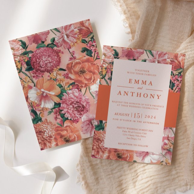 Invitación a la boda floral moderna con atardecer  (Subido por el creador)
