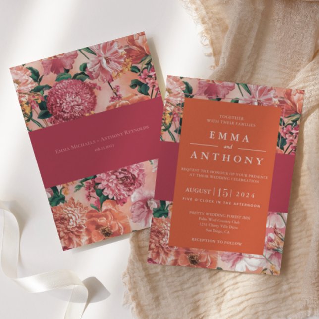 Invitación a la boda floral moderna con atardecer  (Subido por el creador)