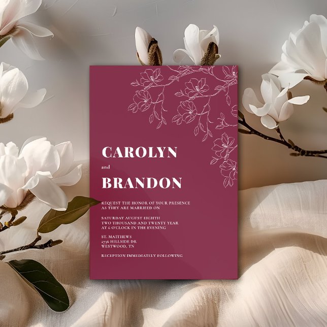 Invitación a la boda floral moderna de Cranberry (Modern Cranberry Floral Wedding Invitation. Change Background to any color. )