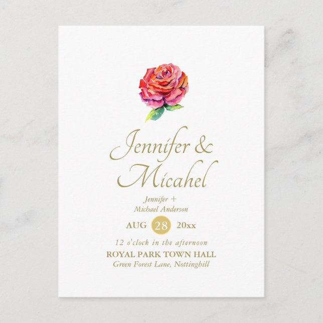 Invitación a la boda floral moderna de la Rosa Roj (Anverso)