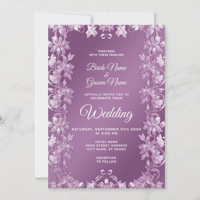 Invitación a la boda floral moderna de Lilac (Anverso)