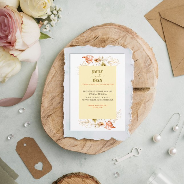 Invitación a la boda floral moderna de naranja bla (Subido por el creador)