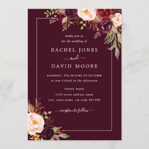 Invitación a la boda floral moderna en Borgoña