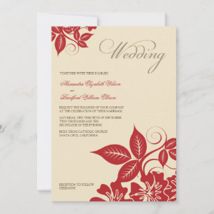 Invitación a la boda floral moderna en rojo/crema