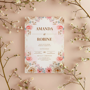 Invitación a la boda floral moderna en Rubor y Bei