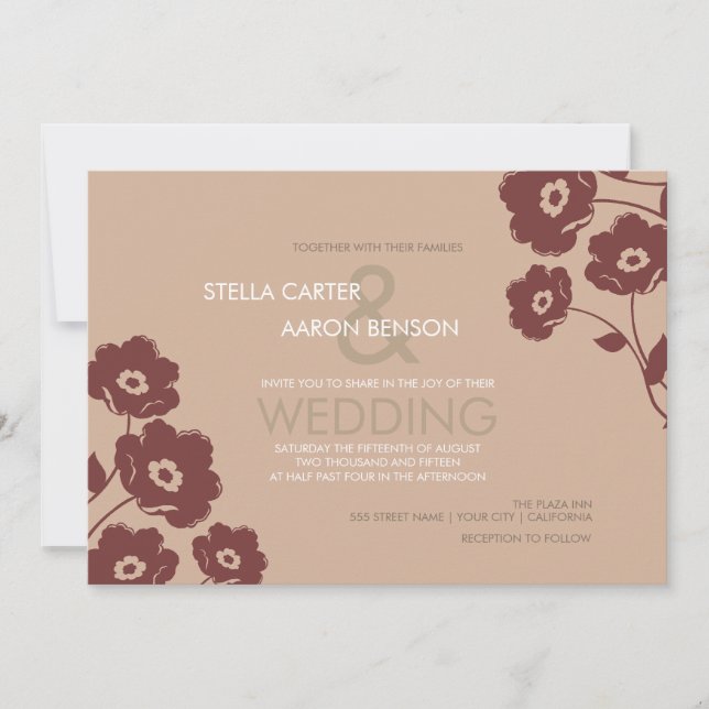 Invitación a la boda floral moderna - marsala (Anverso)
