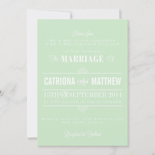 Invitación a la Boda Floral Moderna Mint Green (Anverso)