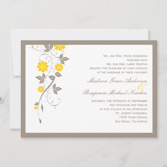 Invitación a la boda floral moderna - Mustard (Anverso)