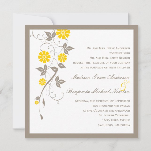 Invitación a la boda floral moderna - Mustard (Anverso)