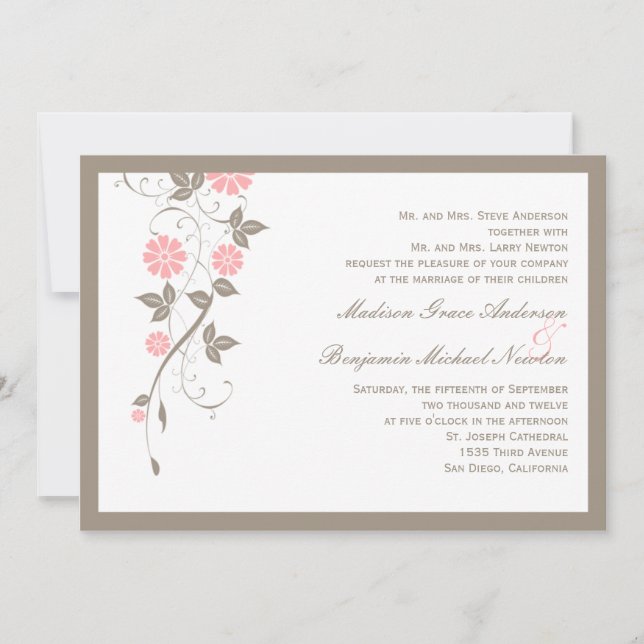 Invitación a la boda floral moderna - rosa suave (Anverso)
