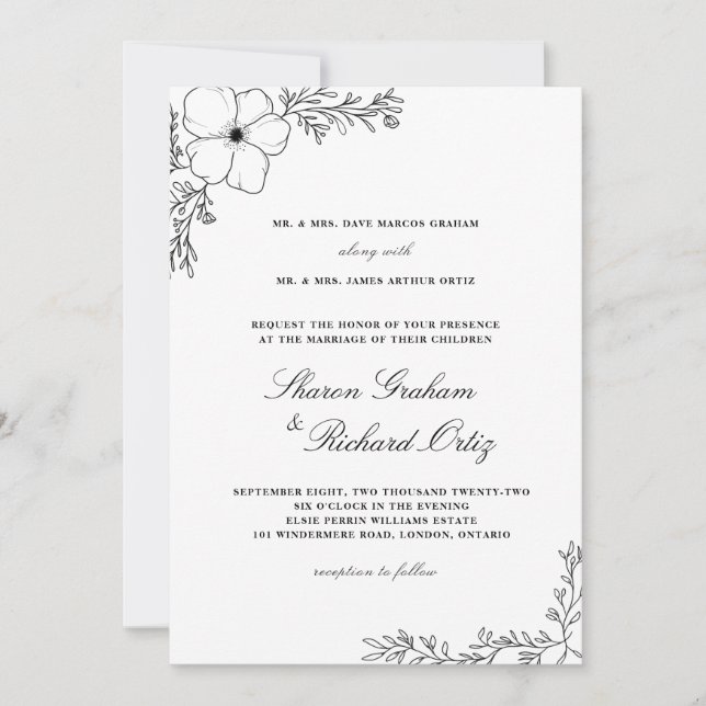 Invitación a la boda floral moderna Sharon Classic (Anverso)