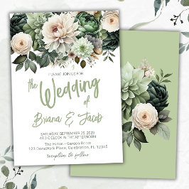 Invitación a la boda floral moderna y verde sabio