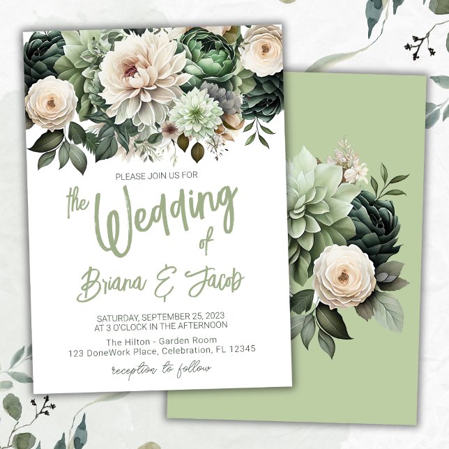 Invitación a la boda floral moderna y verde sabio (Subido por el creador)