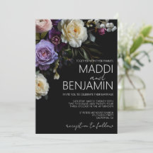 Invitación a la boda floral morada oscuro en Moody