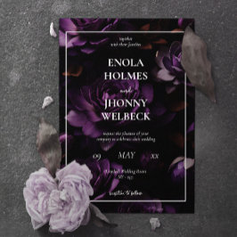 Invitación a la boda floral morada oscuro en Moody