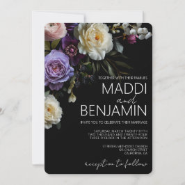 Invitación a la boda floral morada oscuro en Moody