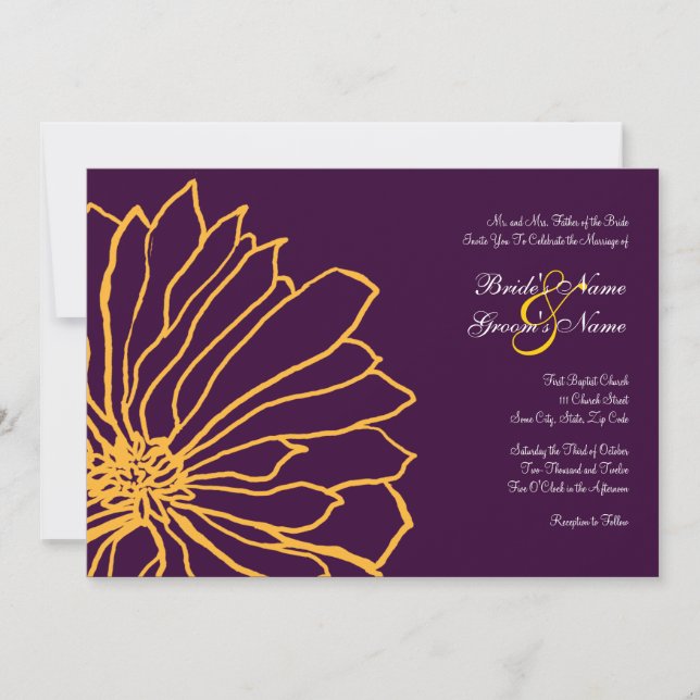 Invitación a la boda floral morada y amarilla (Anverso)