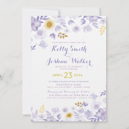Invitación a la boda floral morada y amarilla