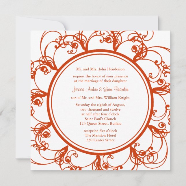 Invitación a la boda floral (naranja) (Anverso)
