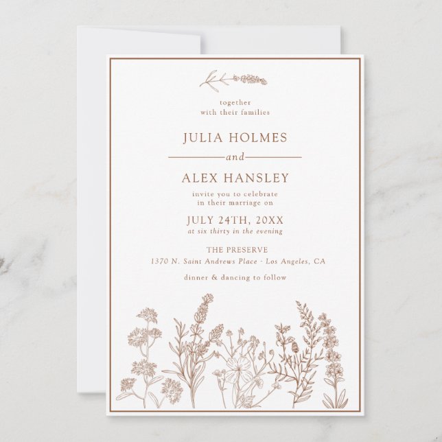 Invitación a la boda floral Naranja quemada (Anverso)
