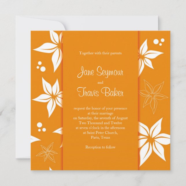 Invitación a la boda floral - Naranja y blanco (Anverso)