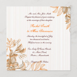 Invitación a la boda floral naranja y marrón