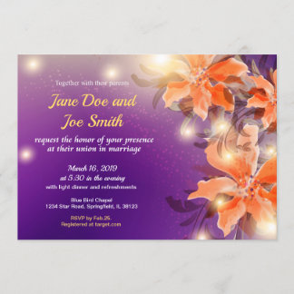 Invitación a la boda floral Naranja y púrpura