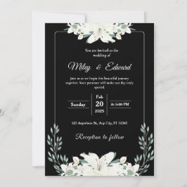 Invitación a la boda floral negra con Lily blanca