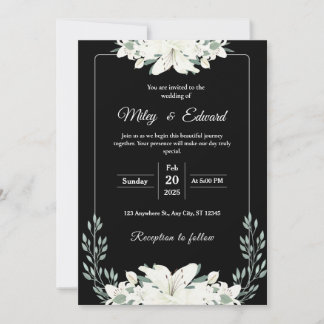 Invitación a la boda floral negra con Lily blanca